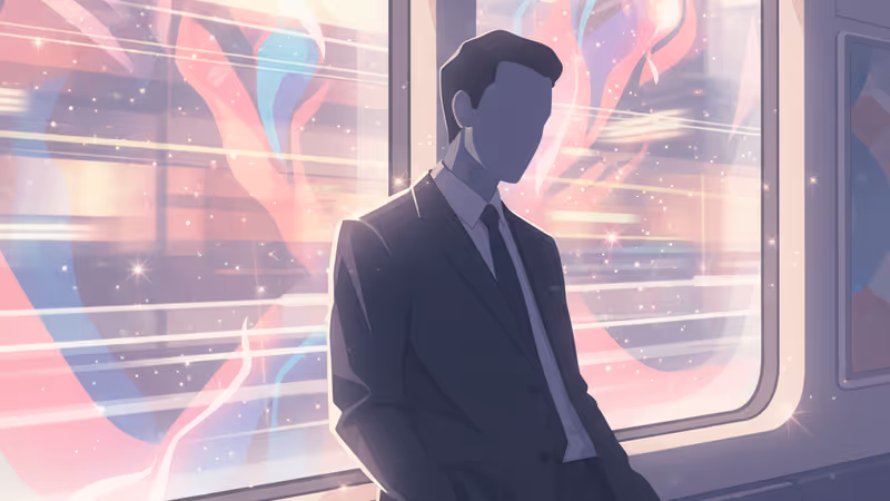 夕暮れ時のオフィスデスクに置かれたコーヒーカップと温かい照明