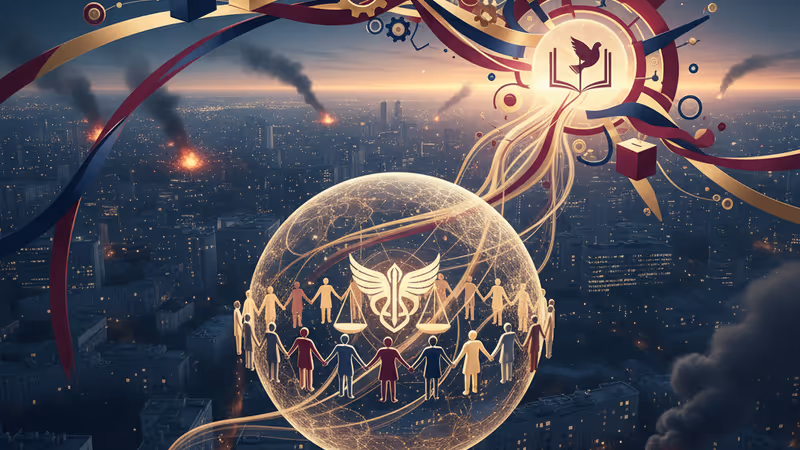 Night view of Kyiv city with smoke rising after drone attacks in winter