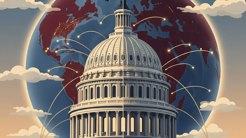 5周年を迎えた米国議事堂と、それぞれの活動を行う政治勢力のイメージ