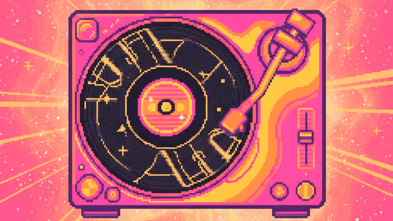 1976年のレコード盤が回る蓄音機の様子