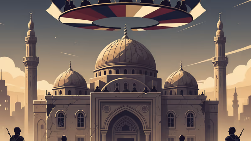 Exterior of a damaged mosque in Homs, Syria after a blast