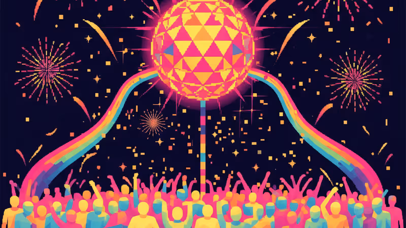 Times Square ball drop and festive fireworks display