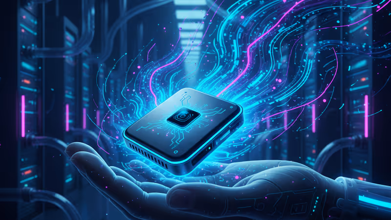 손바닥 위에 놓인 티니 AI 포켓 랩 미니 PC의 모습