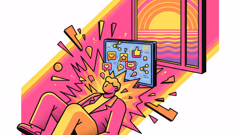 一名在辦公桌前看著手機迷因並幻想離職的員工