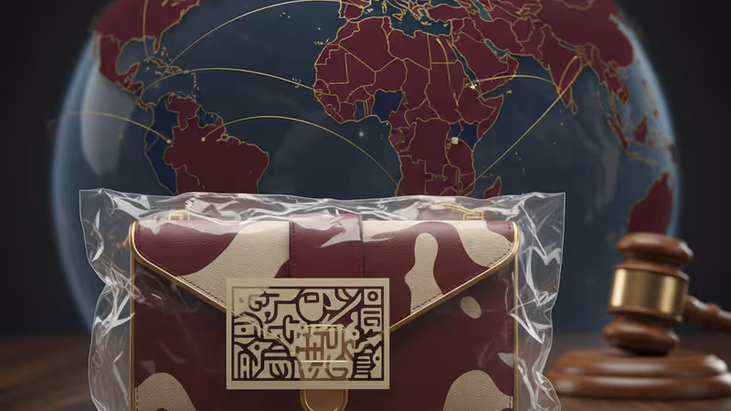 수사관의 증거물 가방 안에 담긴 명품 클러치 백과 법정 분위기의 배경