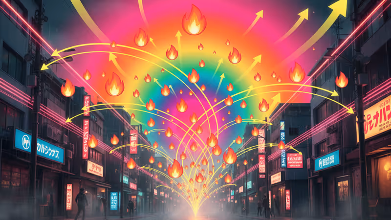 雨上がりの東京の路地裏、ネオンが反射する幻想的な風景