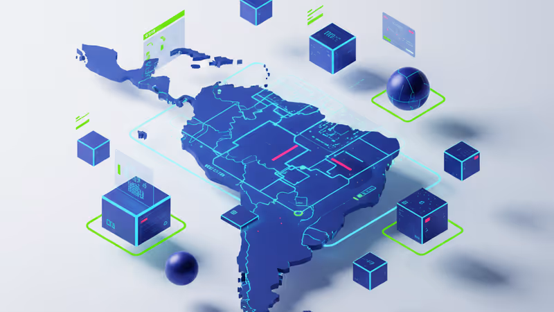 남미 지형 위에 디지털 예측 수치가 겹쳐진 어두운 이미지