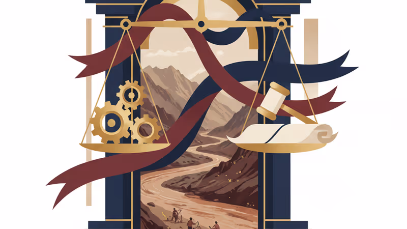 アフガニスタンの山岳地帯で汚濁した河川と採掘現場