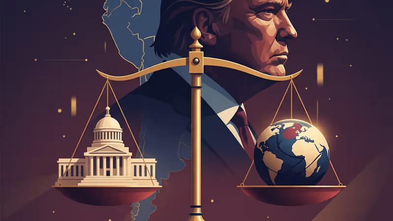 President Trump speaking on Air Force One with South American map