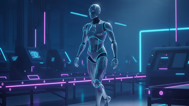 Humanoid robot by AgiBot being assembled in a high-tech automated factory