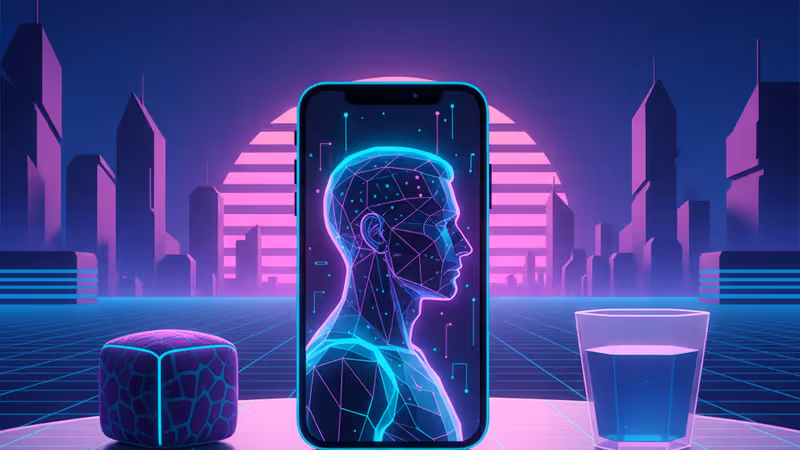 スマートフォンの中のAIキャラクターと対話する女性の様子