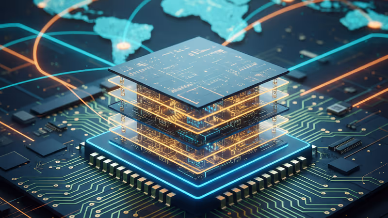 Close-up shot of next-generation HBM4 memory chips stacked in 12 layers