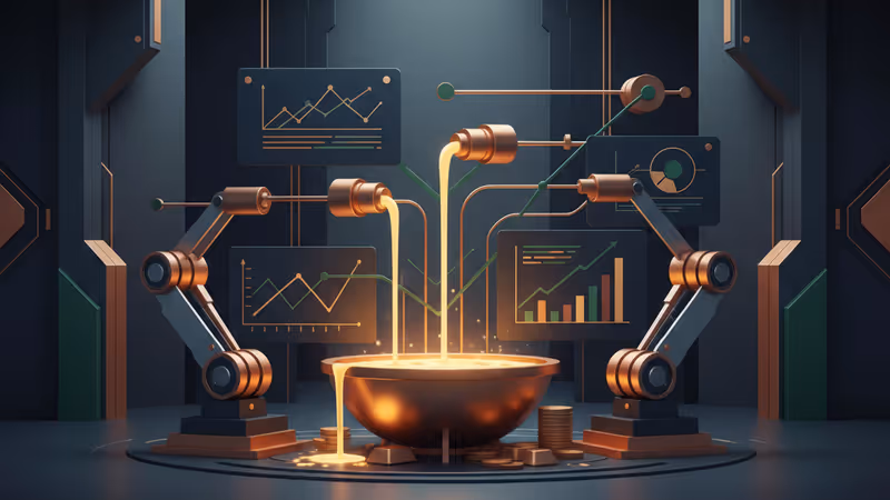 미래형 데이터 센터 내부의 빛나는 구리 배선과 디지털 회로