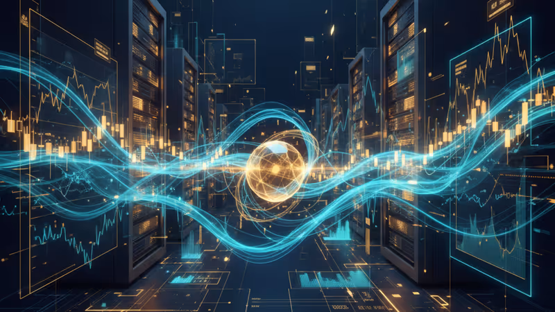 象徵AI數據中心建設與美國公司債市場關聯的視覺圖