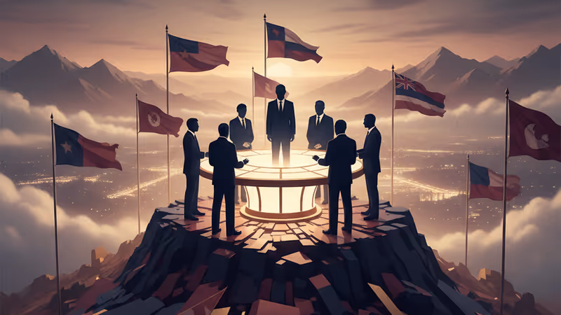 냉전 시대 첩보원을 연상시키는 어두운 분위기의 실루엣 이미지