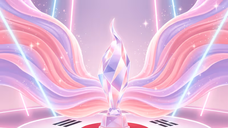 뮤직뱅크 1위 트로피와 화려한 네온 무대 배경