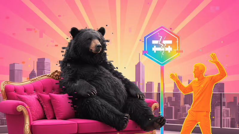 주택 마당에 앉아 있는 곰과 그를 향해 항의하는 남자의 모습