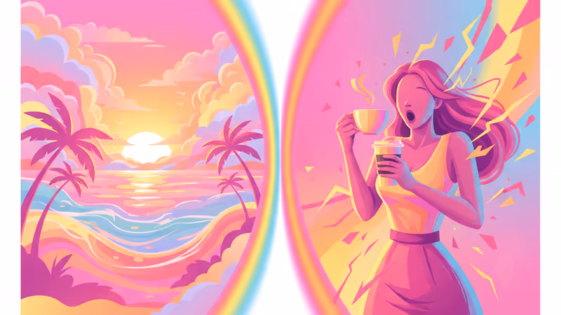 A coffee cup on a film set near a beach