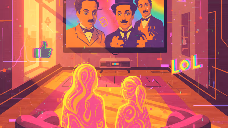 A mother and daughter laughing while watching a movie in a cozy living room.