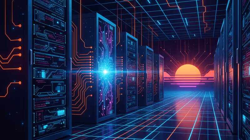 AMD의 차세대 AI 인프라와 칩셋을 상징하는 미래형 데이터센터 내부 전경