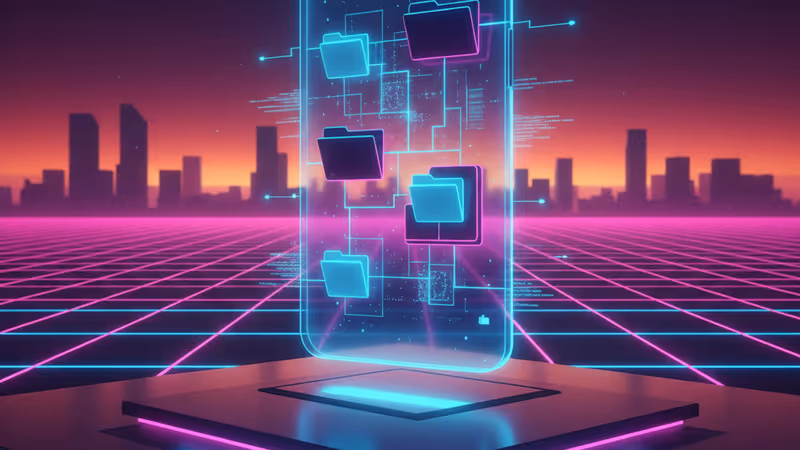 スマートフォン上の整理されたファイルフォルダとストレージ管理画面