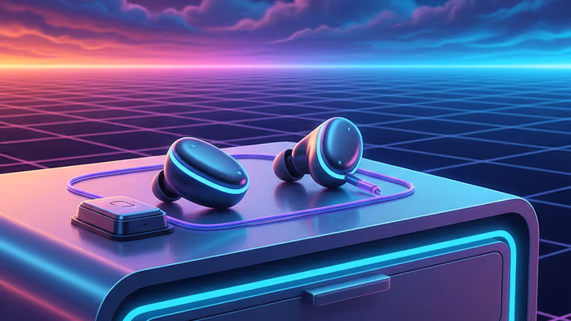 부드러운 조명 아래 놓인 사운드코어 슬립 A30 스페셜 이어폰