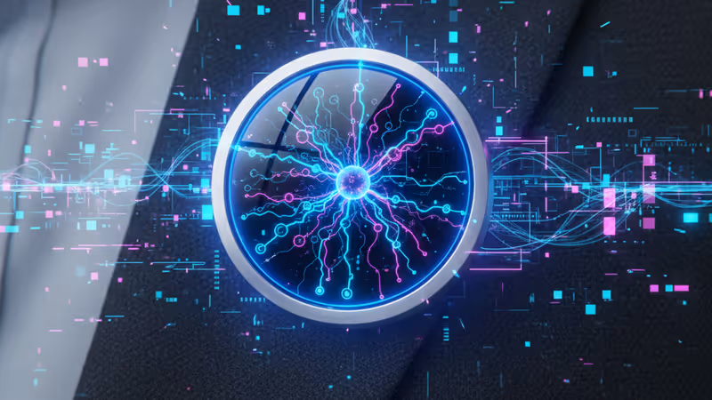 Conceptual image of a circular Apple AI pin attached to clothing