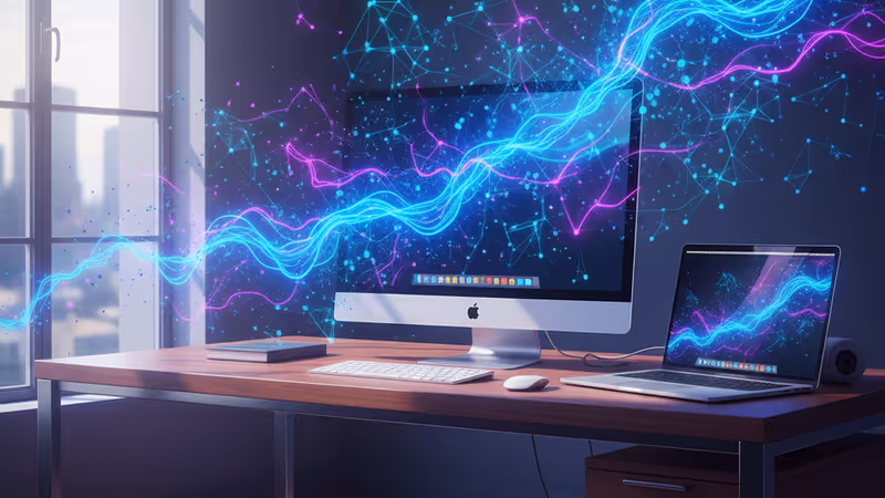 전문적인 영상 편집 도구가 실행 중인 맥과 아이패드 프로의 모습