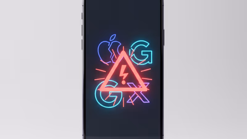 Smartphone displaying logos of Apple, Google, and X with a red warning overlay.