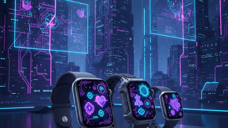 다양한 최신 애플워치 모델들이 나란히 놓여 있는 모습