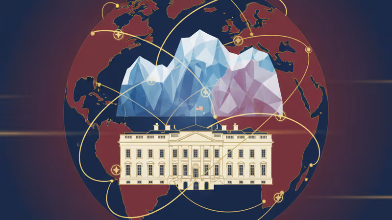 Aerial view of Washington D.C. with an Arctic map overlay.