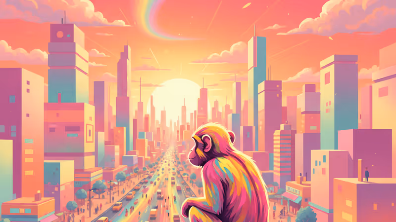 尼泊爾寺廟邊緣俯瞰城市的猴子特寫照