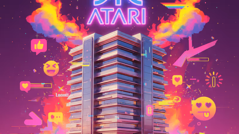 ネオンが輝くアタリ・ゲーミングホテルの外観イメージ