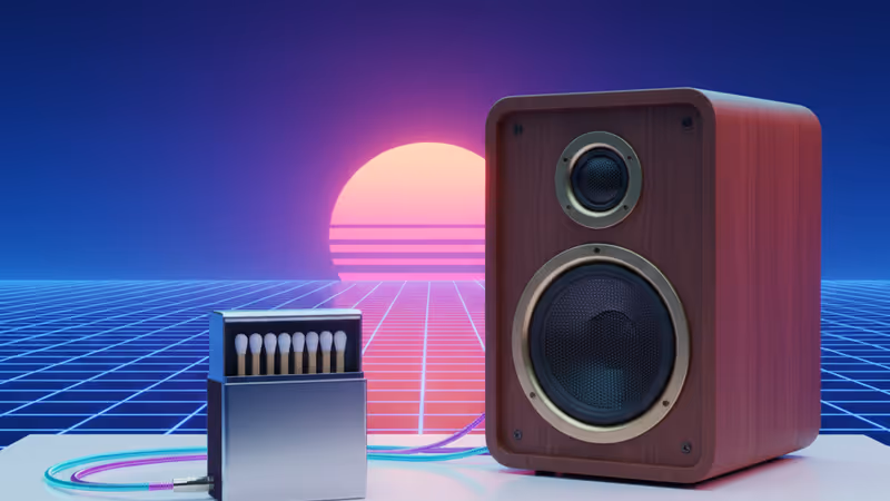 ヴィンテージスピーカーに接続された小型のAtonemo Streamplayer