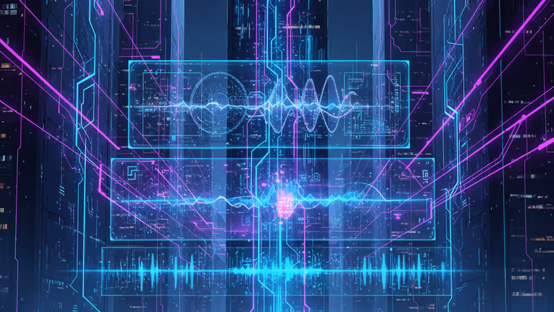 Professional audio waves merging with digital data streams