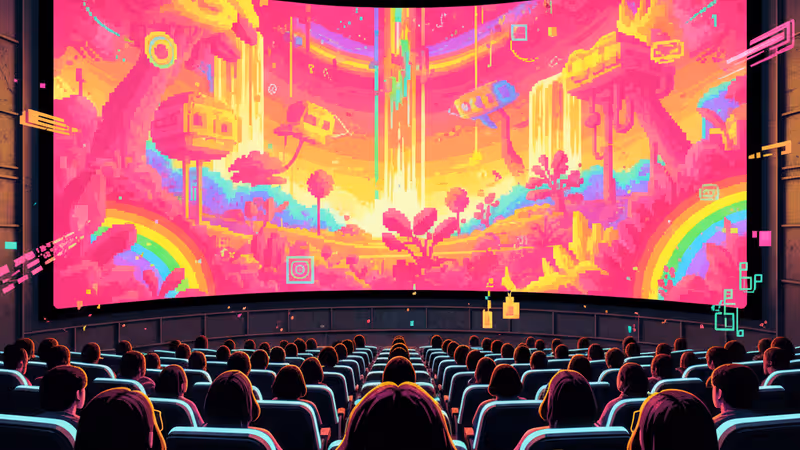 電影院大螢幕與呈現上升趨勢的票房數據意象