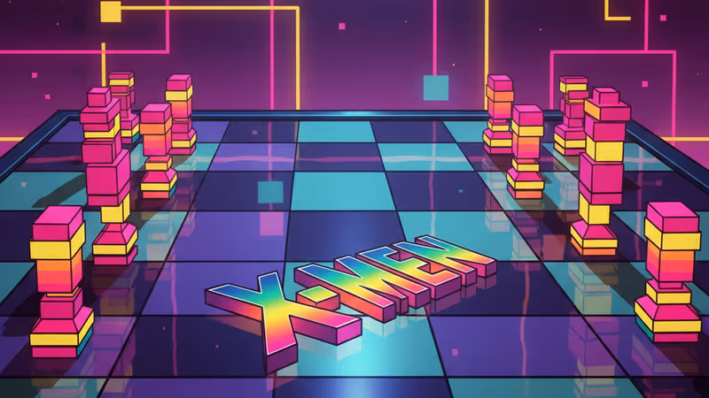 Cinematic view of a futuristic chessboard with X-Men branding