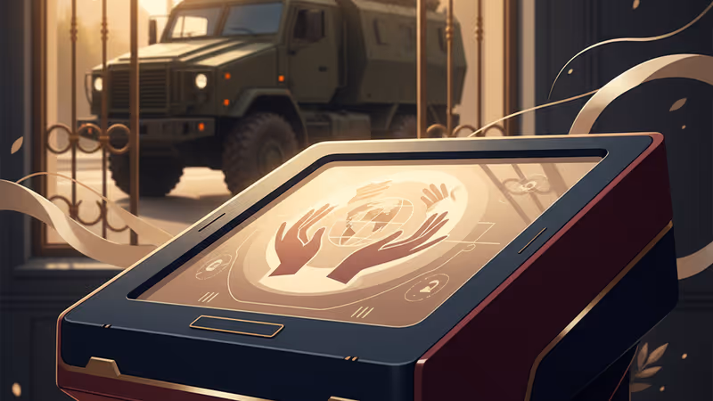 ミャンマーのヤンゴンにある投票所の入り口で警戒に当たる武装した兵士