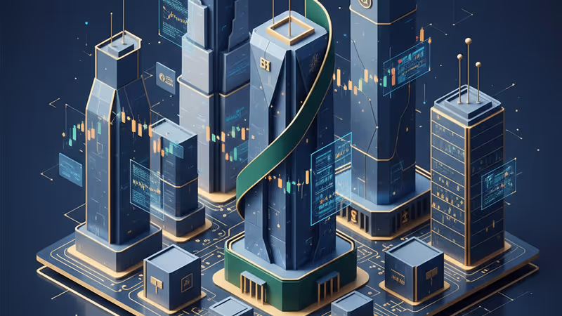 イスラエルの近代的な銀行ビルと上昇する株価チャートのイメージ