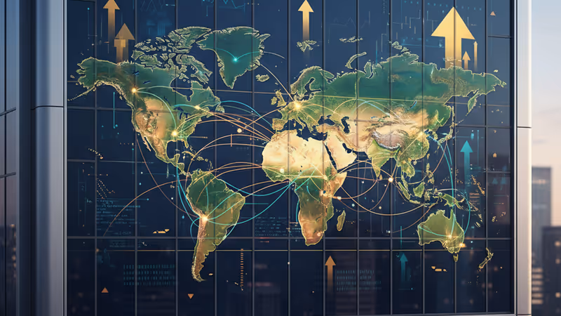 美國銀行總部大樓與數位金融數據看板