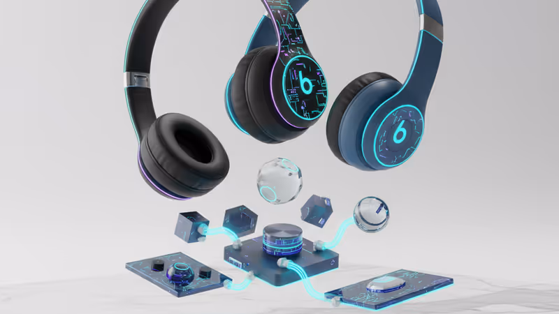 折疊狀態的霧面黑色 Beats Solo 4 耳機