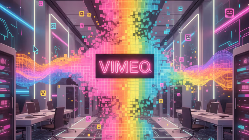 Vimeoのロゴが冷たい金属片に変わっていく抽象的なイメージ