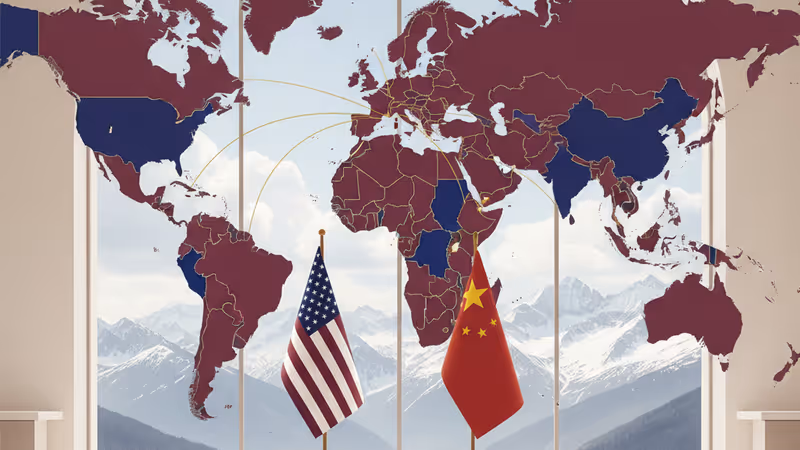 瑞士達沃斯世界經濟論壇會場外景，象徵美中貿易談判