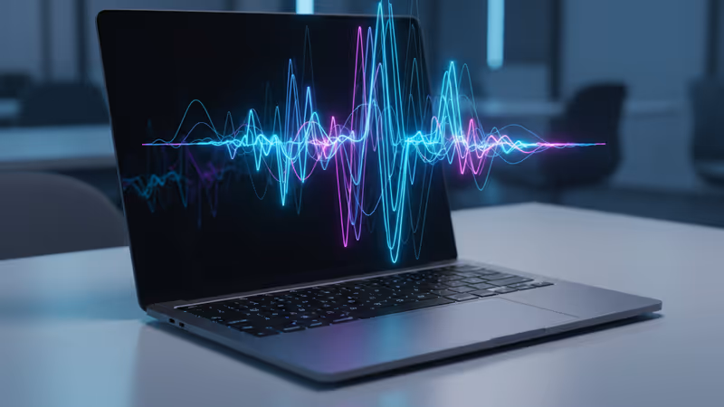Sleek laptop screen showing AI dictation software interface