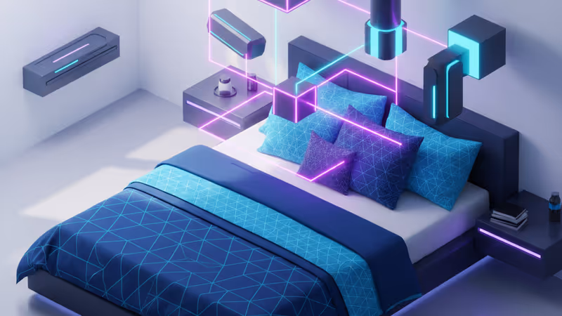 整潔臥室內擺放著多款旨在支撐側睡姿勢的高科技人體工學抱枕