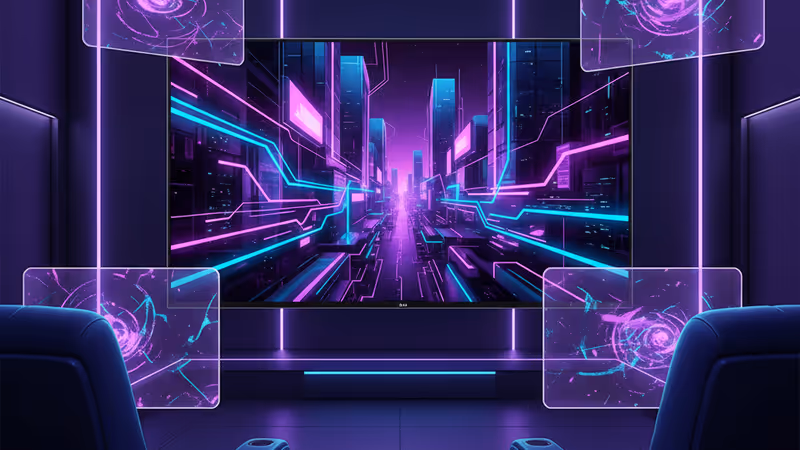 現代極簡風格客廳中的 LG OLED 電視呈現鮮豔畫面