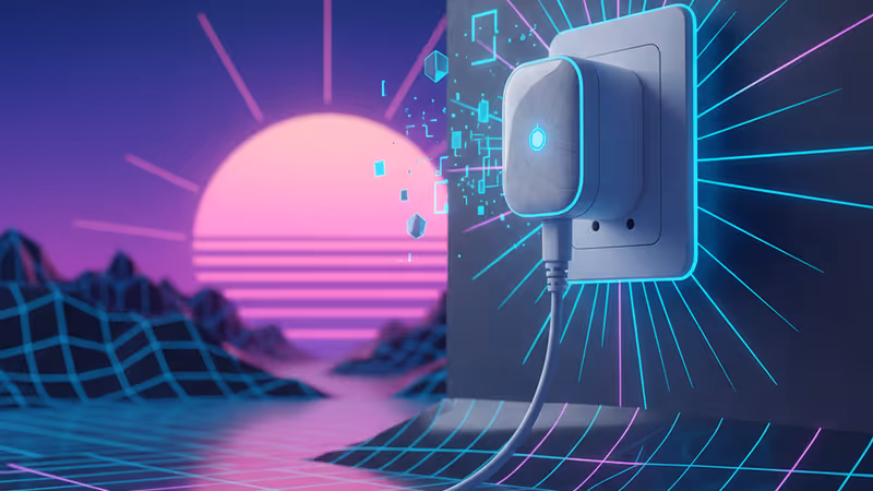 現代的な部屋の壁コンセントに差し込まれた白いスマートプラグの近接写真