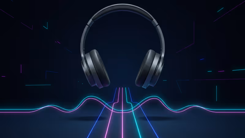 最新のノイズキャンセリングヘッドホンと音波のイメージ