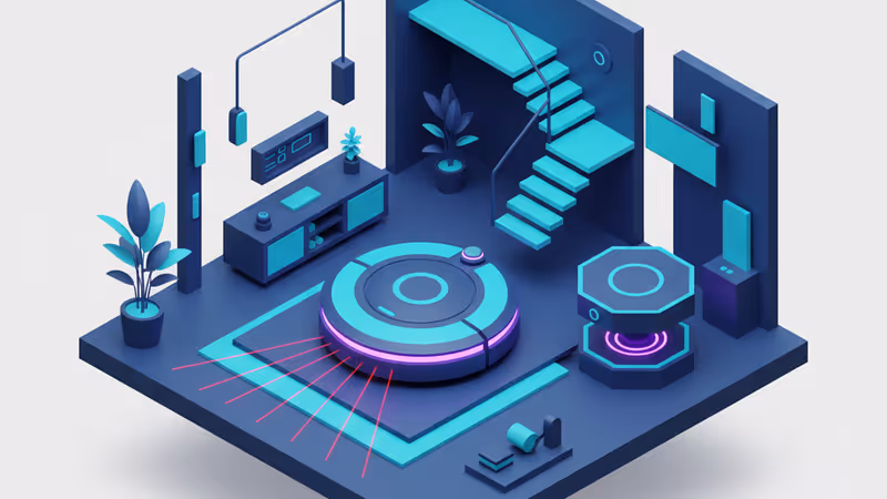 거실을 청소 중인 최신형 플래그십 로봇청소기