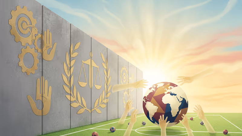 View of a Palestinian children's football pitch next to the massive concrete wall in Bethlehem